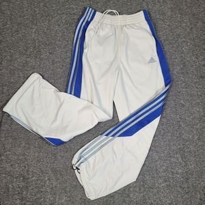 Vtg Adidas Pants Men Size S  White Blue Shiny Warmup Striped Y2K